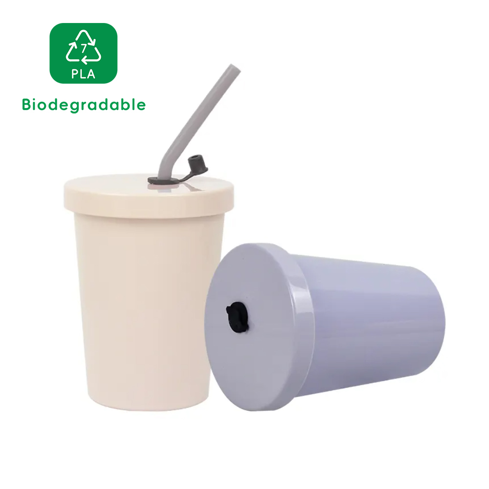 KHB04018-New PLA Degradable Coffee Cup with lid and straw
