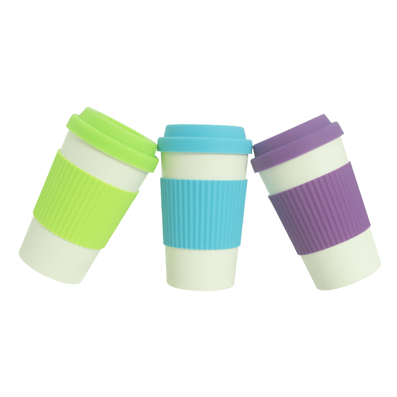 KHB03005-350ml bamboo fiber silicone lid coffee cup