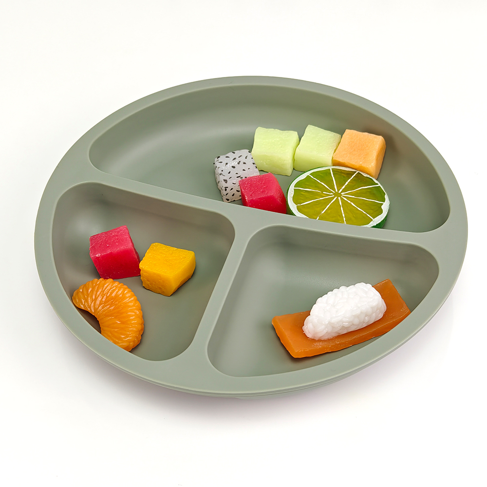 Toddler Plates 3 compartments Suction 100% Silicone for Baby 