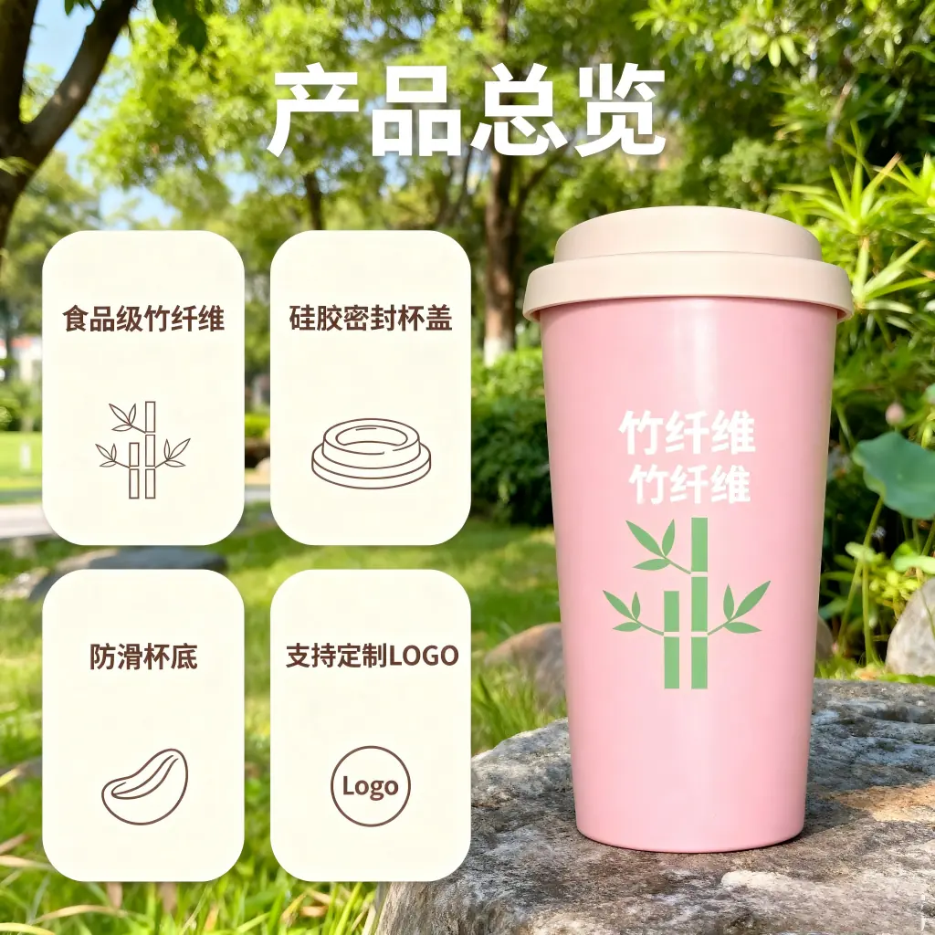 600毫升硅胶盖竹纤维咖啡杯