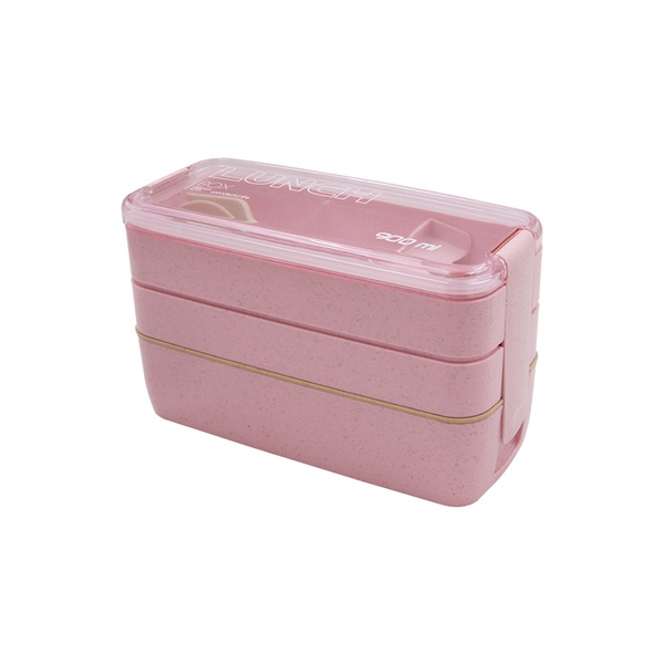KHF022009—Three-layer buckle straw lunch box with transparent cover6
