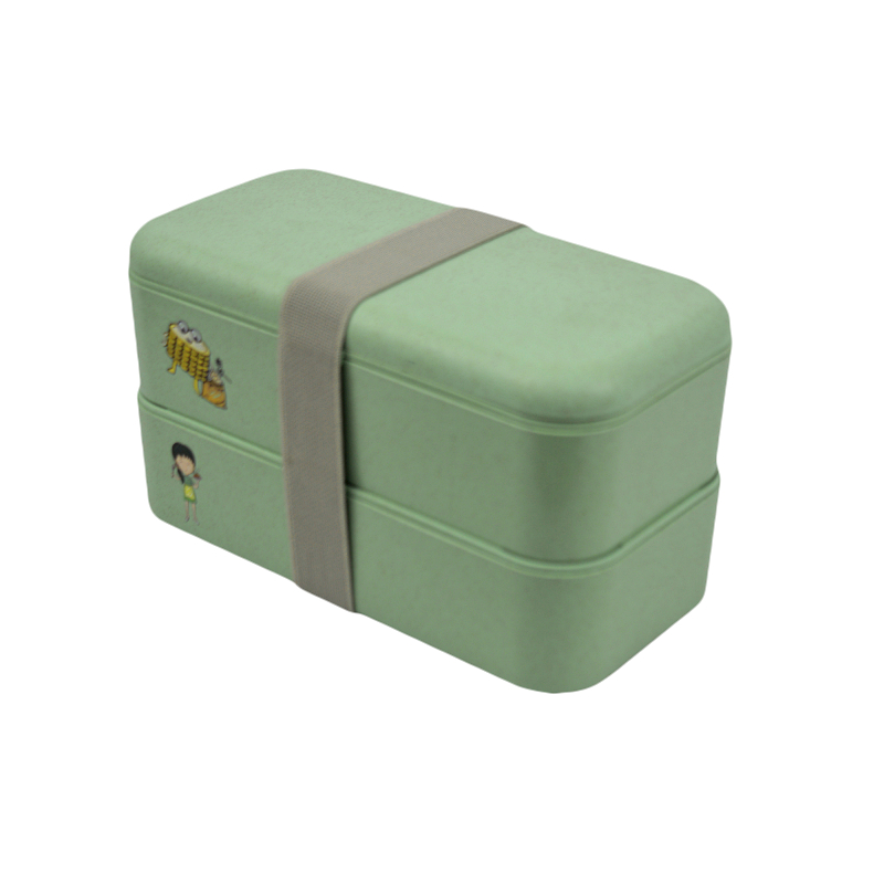 KHF022001-double layer strapped wheat straw lunch box