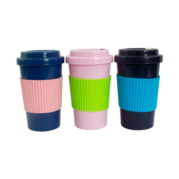 KHB01023—plastic coffee cup with sleeve and lid