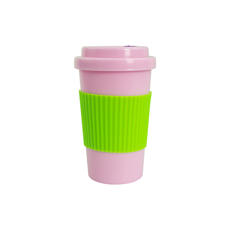 KHB01023—塑料带盖隔热杯套咖啡杯