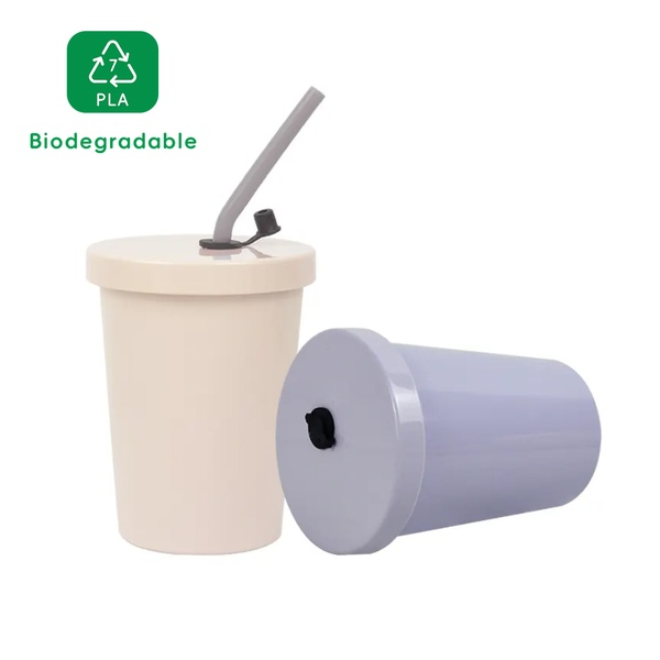 KHB04018-New PLA Degradable Coffee Cup with lid and straw
