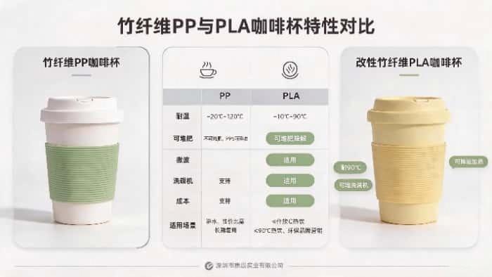 1. 改性竹纤维 PLA 咖啡杯和竹纤维 PP 咖啡杯怎么选？特性详解