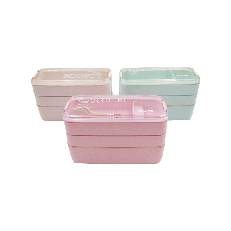 KHF022009—Three-layer buckle straw lunch box with transparent cover