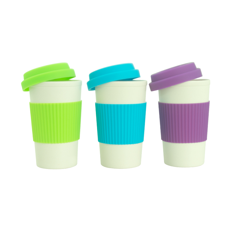 KHB03005-350ml bamboo fiber silicone lid coffee cup