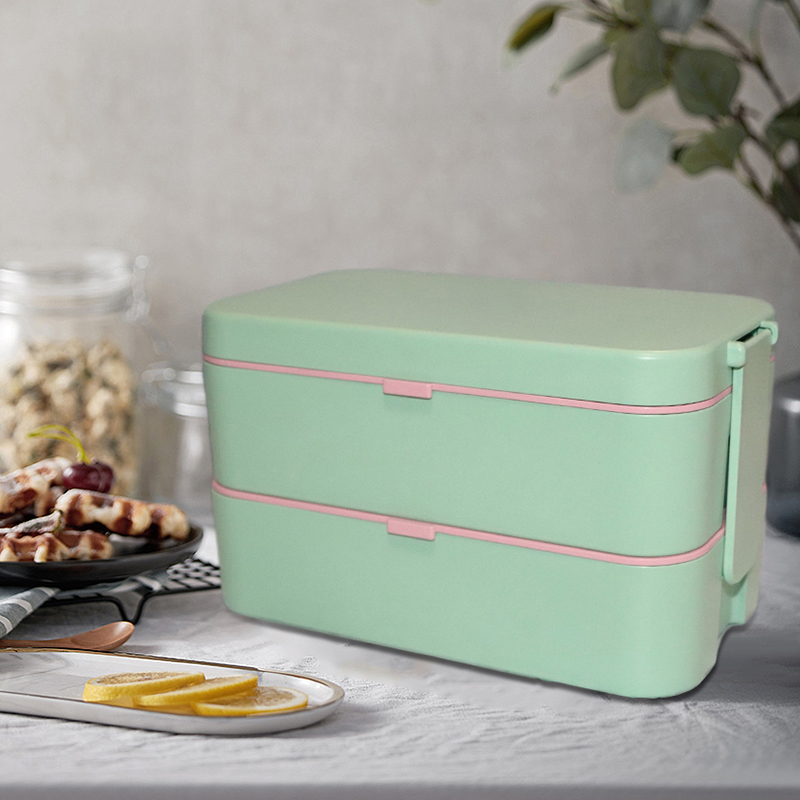 KHF022010—double layer patented hidden button straw lunch box