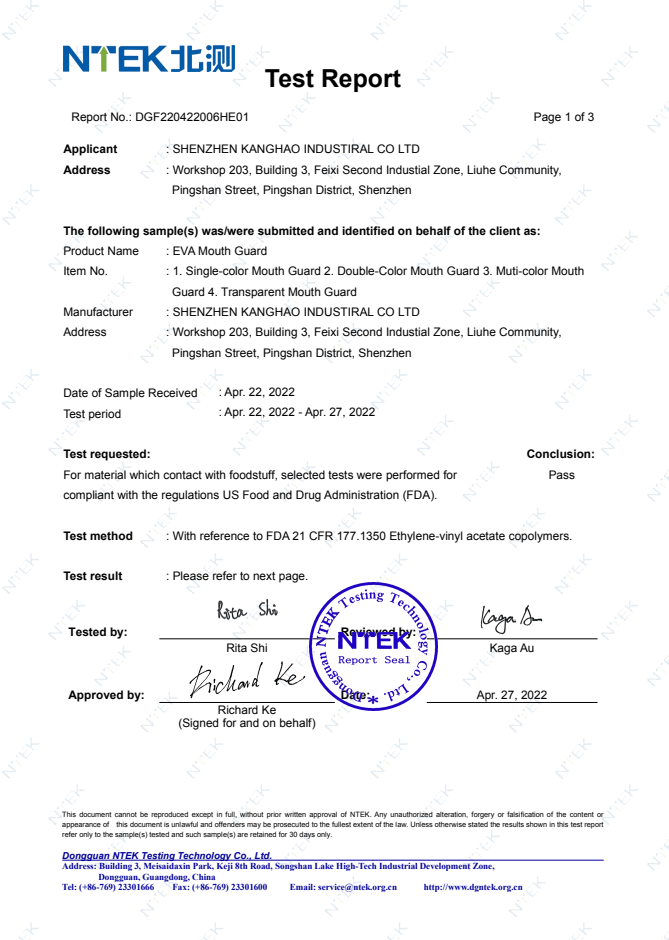 2022 FDA EVA Test report 