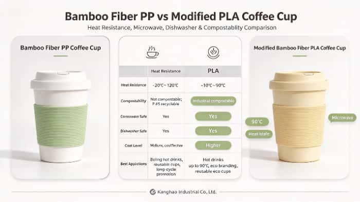 Bamboo Fiber PP or Modified PLA Coffee Cup? Properties Comparison