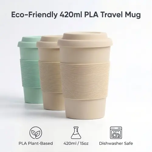 Eco-Friendly 420ml (15oz) PLA Coffee Mug with Lid & Sleeve
